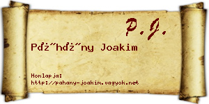 Páhány Joakim névjegykártya